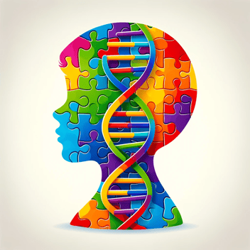 autism puzzle pieces and dna helix
